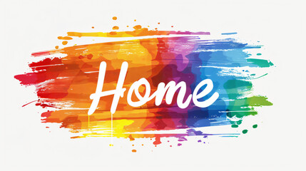 Poster - The word home painted over a colorful artistic watercolor background with copy space