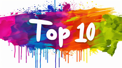 Poster - White top 10 message on a colorful paint strokes background representing success and being the best