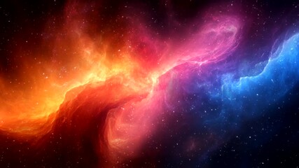 Wall Mural - Vibrant pink and blue cosmic waves flowing through the dark expanse of space. Celestial phenomenon concept. Seamless looping time-lapse video background.