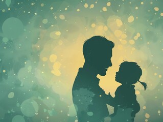 Heartwarming father's day background with father and child silhouette