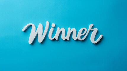 Aufkleber - Triumphant white winner sign casting a shadow on a blue background, symbolizing victory and success