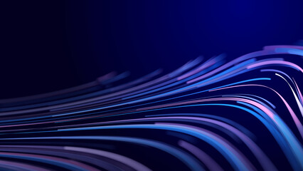 Fototapete - Abstract glitter particles in dark space. Network data transfer concept. 3D rendering.