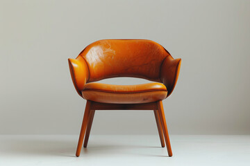 Vintage Leather Armchair with Wooden Legs