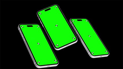 Wall Mural - mobile phones with green mock-up screens on green screen – tracking marks, luma matte, and chroma ke