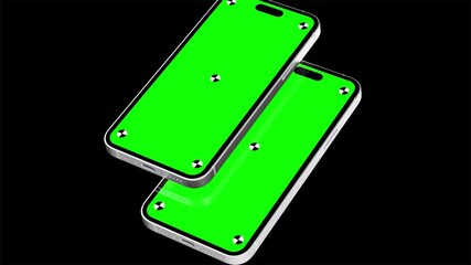 Wall Mural - mobile phones with green mock-up screens on green screen – tracking marks, luma matte, and chroma ke