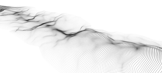 Poster - Abstract futuristic wave of black dots moving on a white background. Big data. 3d rendering