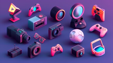 3D Vector Illustration Set of Game Icons, Video Games and Esports. Gaming Concept.