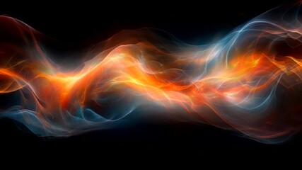 Wall Mural - Fiery orange and blue light waves swirling through a dark void in space. Abstract cosmic phenomenon concept. Seamless looping time-lapse video background.