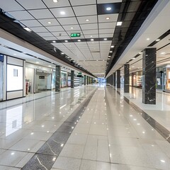 Sticker - Empty Shopping Mall Hallway With Bright Lighting