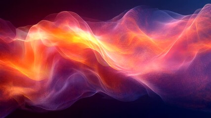 Wall Mural - Vibrant waves of orange and purple light flowing through a dark expanse creating a smooth motion effect. Abstract motion design concept. Seamless looping time-lapse video background.