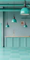 Wall Mural - Mint Green Kitchen Interior Design with Industrial Lighting