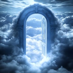 Open Door to Heaven with Clouds