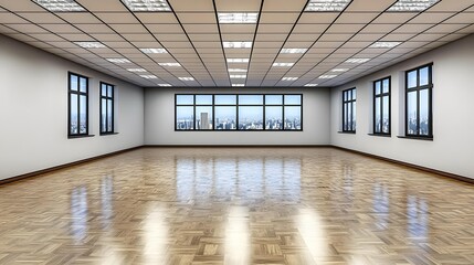 Poster - Empty Modern Office Room With City View