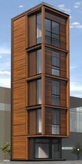 Sticker - Modern Wooden Building Design with Large Windows