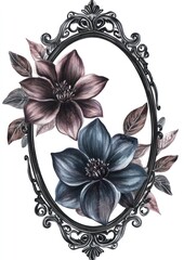 Canvas Print - A decorative frame featuring two flowers in shades of purple and blue with intricate details.