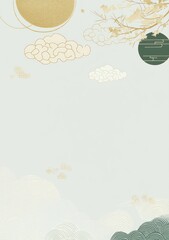 Sticker - A serene illustration featuring clouds, celestial bodies, and abstract natural elements.