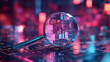 © nuupucca - Magnifying Glass Examining Digital Data in a Futuristic Neon Environment