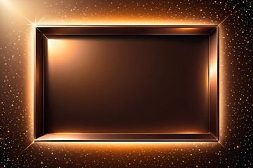 A gold frame with a dark background and a light shining on it