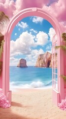 Poster - Pink Archway to a Dreamy Beach Scene