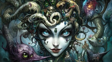 Wall Mural - Fantasy Art with Woman and Snakes