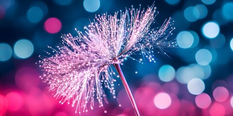 Poster - Close Up Photo Of White Dandelion With Water Drops On It