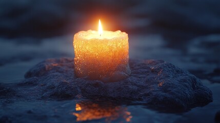 Wall Mural - A candle is lit on a rock in the water