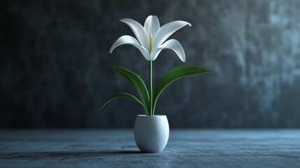 Wall Mural - A white flower in a white vase on a grey surface