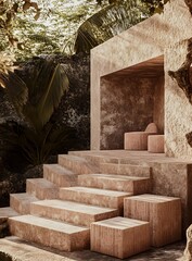 Sticker - Minimalist Stone Steps and Tropical Palm Tree