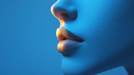 Wall Mural - A woman's face is shown with a blue background