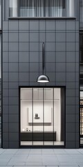 Sticker - Minimalist Modern Store Front Design with Black Tiles and Glass Doors