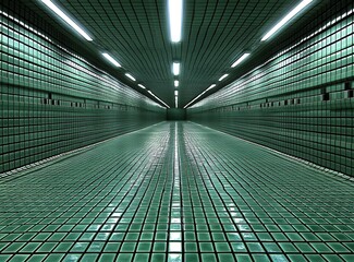 Sticker - Green Tiled Tunnel with Fluorescent Lights