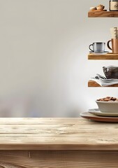 Poster - Wooden Table With Shelf And Cups