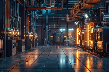 Poster - A room filled with industrial equipment and lighting fixtures