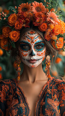 Poster - mysterious and enchanting portrayal of a woman with Day of the Dead makeup