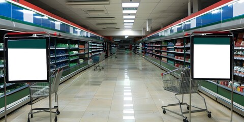 Sticker - Empty Supermarket Aisle with Shopping Carts