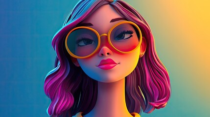 Wall Mural - Vibrant 3D Cartoon Portrait of a Confident Girl