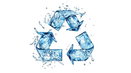 Poster - Artistic recycling sign made of water splashes, isolated on a clean white background