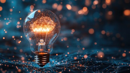 Poster - ai innovation and creativity: light bulb with brain data and digital networks, symbolizing the inter