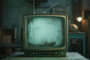 Poster - An old television sitting on a table, possibly vintage or retro-style