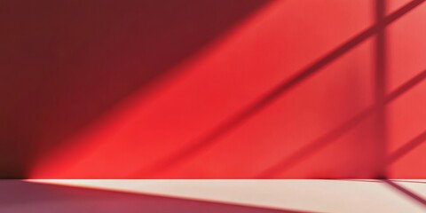 Poster - A vibrant, striking red wall casting intricate shadows, showcasing the fascinating interplay of light and color