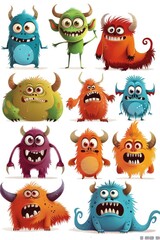 Wall Mural - A collection of colorful cartoon monsters with various facial expressions