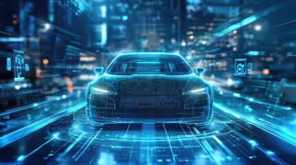 Poster - Automotive AI technology: Robots using AI and machine learning to streamline car assembly processes, representing technological advancements in the automotive industry.