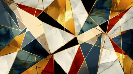 Fototapete - Abstract Math Art Background Vector. Modern Color Block Art Wallpaper. Geometric Marble Gold Style Texture. Cubism Low Poly Background. Perfect for Home Decor, Wall Art, Poster, Invitation and Cover.