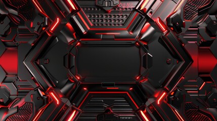 Poster - Abstract red and black metal frame with technology innovation layout design concept. Background.