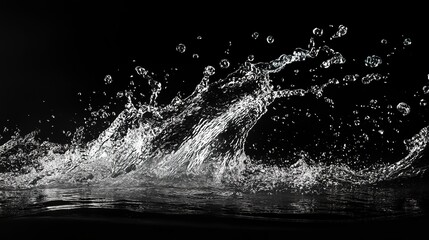 Canvas Print - A transparent black splash overlay with dynamic water movement and droplets. 