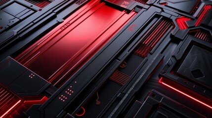 Poster - Abstract red and black metal frame with technology innovation layout design concept. Background.