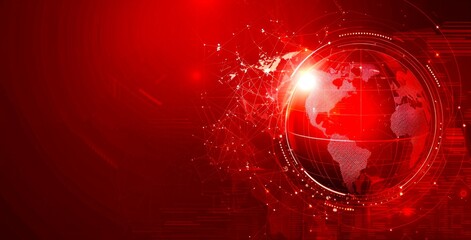 Fototapete - An abstract digital globe in vibrant red tones. The globe is highlighted with a bright light. Perfect for tech or global themes. A modern style that conveys connectivity and innovation. AI.