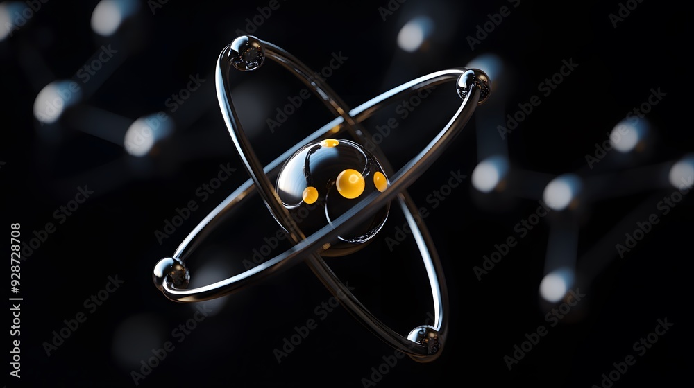 7. A scientific diagram of an atom with labeled parts and a 3D ...