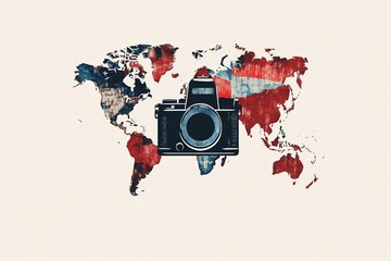 World Photography Day with World Map Background, photographer taking photo. World Photography Day social media banner and instagram banner post design