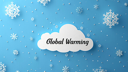 Poster - global warming concept with paper snowflakes falling from a cloud on a blue background
